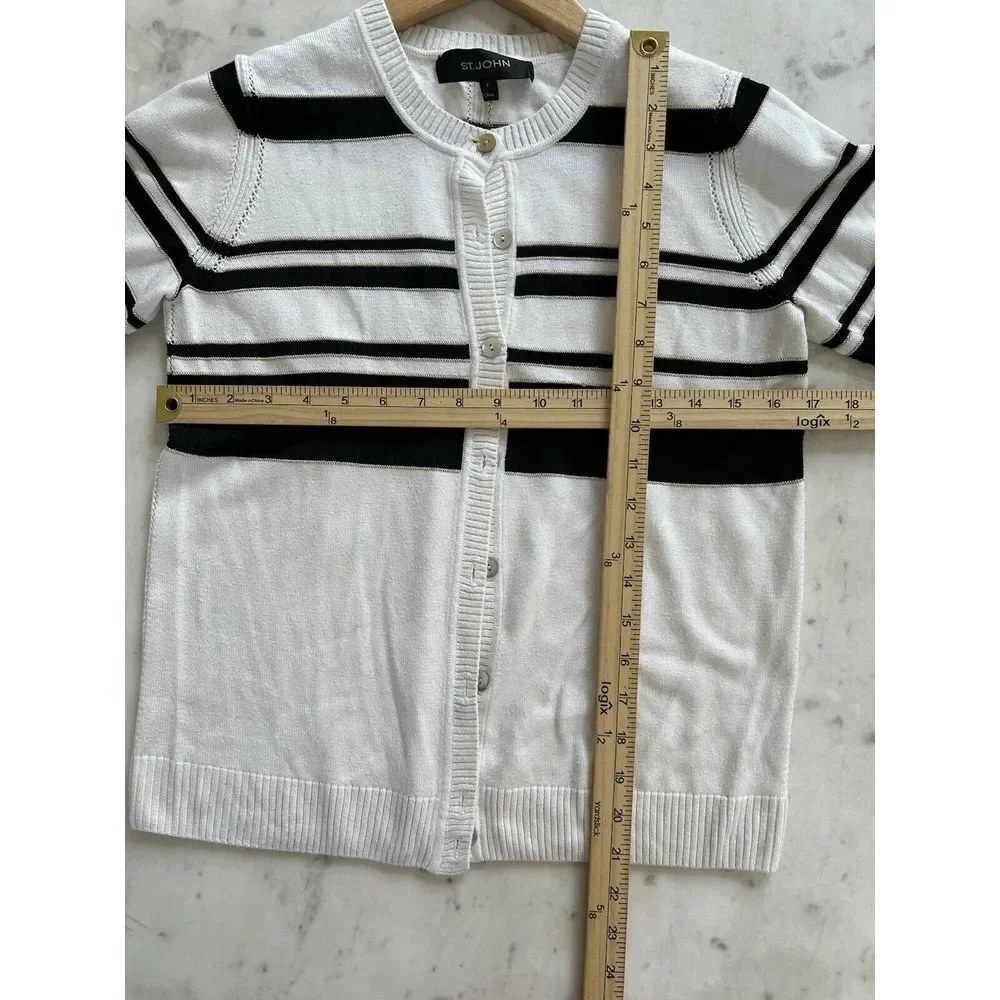 St. John Striped‎ Button Cardigan Sweater White/Black Size S (P) Cashmere Blend
